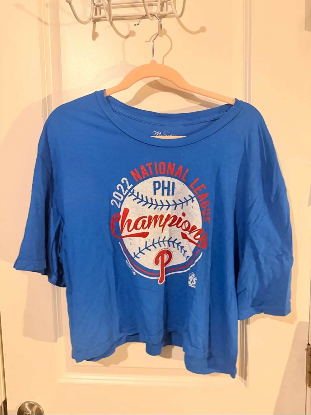 Majestic Blue Tee with Red and White Graphic